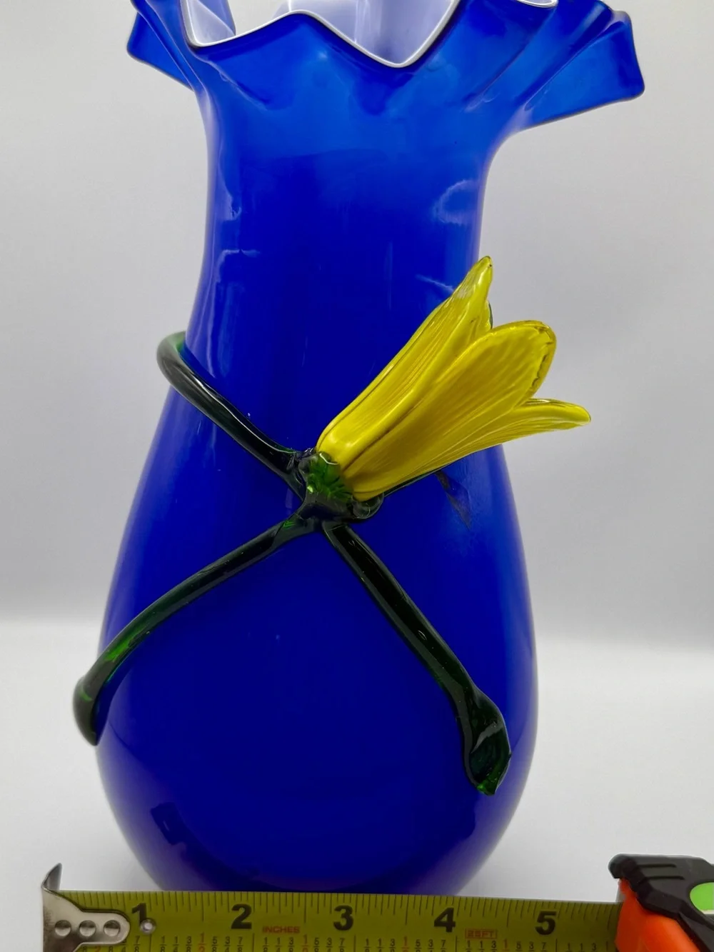 Vintage Cobalt Murano Style Art Glass Vase 9.5